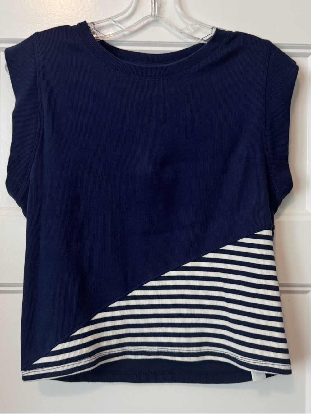 Maeve Navy and White Diagonal Stripe Sleeveless Top